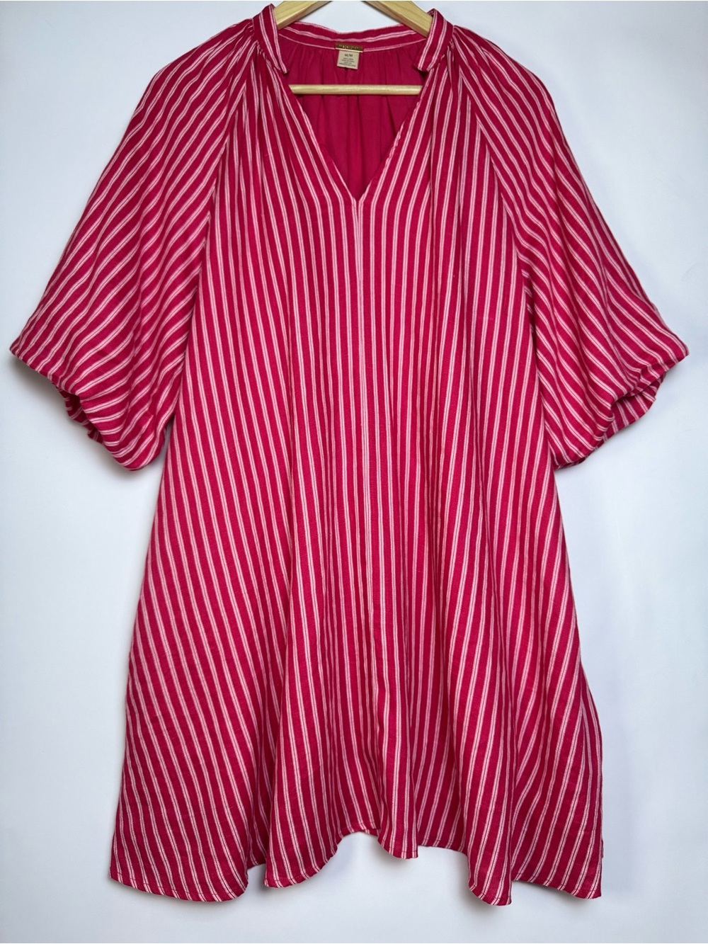 Magaschoni Pink White Linen Striped Shift Dress Pockets M - Picture 1 of 8